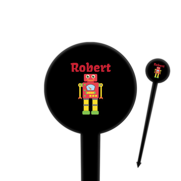 Custom Robot 4" Round Plastic Food Picks - Black - Single Sided (Personalized)