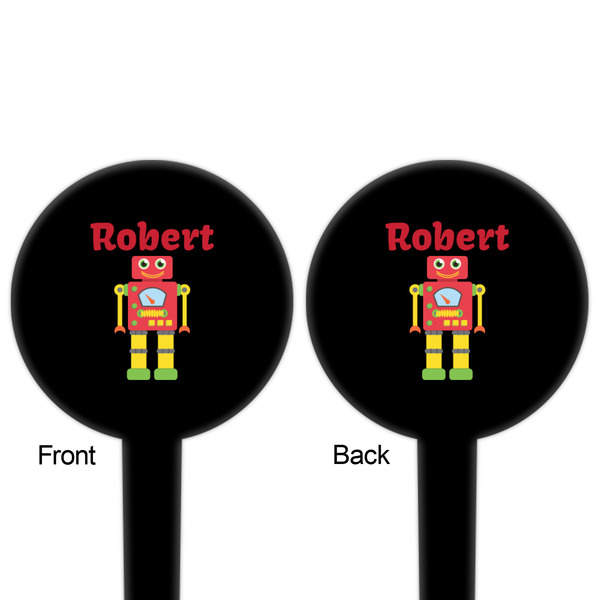 Robot Black Plastic 4" Food Pick - Round - Double Sided - Front & Back