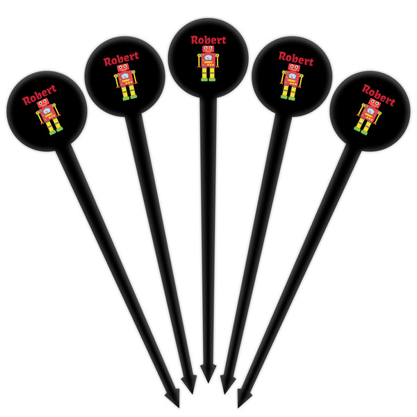 Robot Black Plastic 4" Food Pick - Round - Fan View