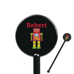 Robot 5.5" Round Plastic Stir Sticks - Black - Single Sided (Personalized)