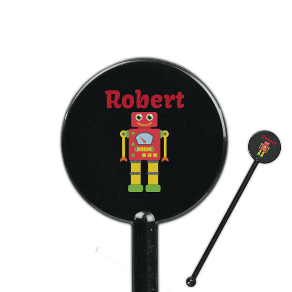 Custom Robot 5.5" Round Plastic Stir Sticks - Black - Single Sided (Personalized)