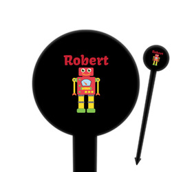 Robot 6" Round Plastic Food Picks - Black - Single Sided (Personalized)