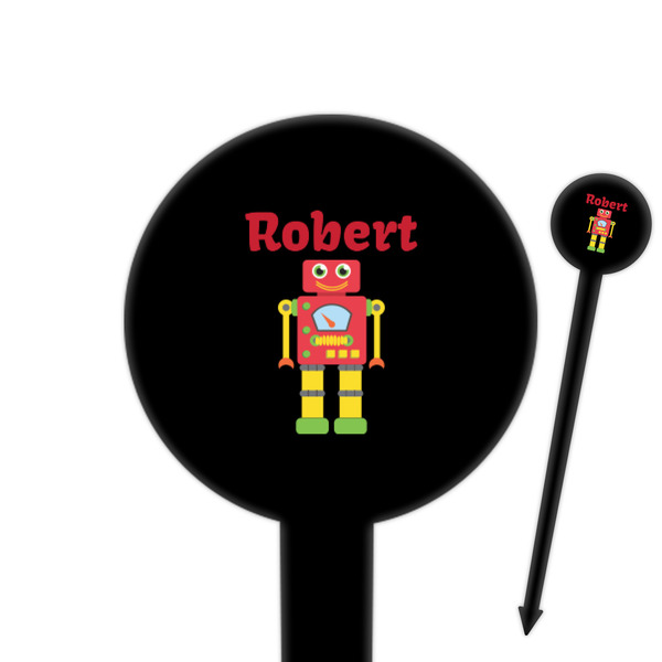 Custom Robot 6" Round Plastic Food Picks - Black - Single Sided (Personalized)
