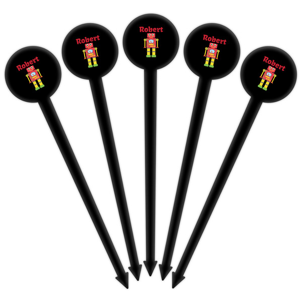 Robot Black Plastic 6" Food Pick - Round - Fan View
