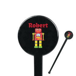 Robot 7" Round Plastic Stir Sticks - Black - Single Sided (Personalized)