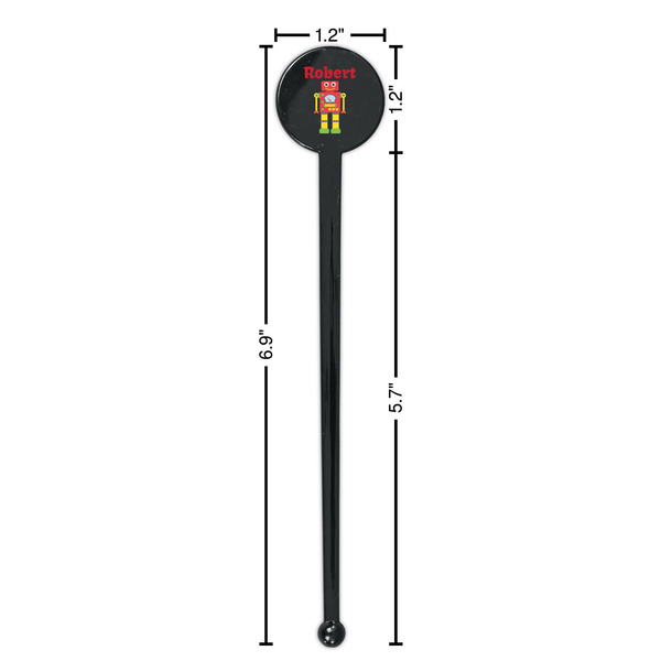 Robot Black Plastic 7" Stir Stick - Round - Dimensions