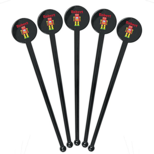 Robot Black Plastic 7" Stir Stick - Round - Fan View
