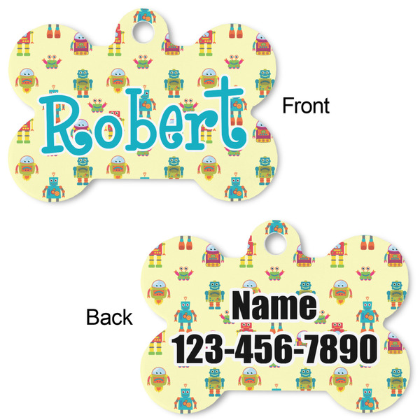 Robot Bone Shaped Dog Tag - Front & Back