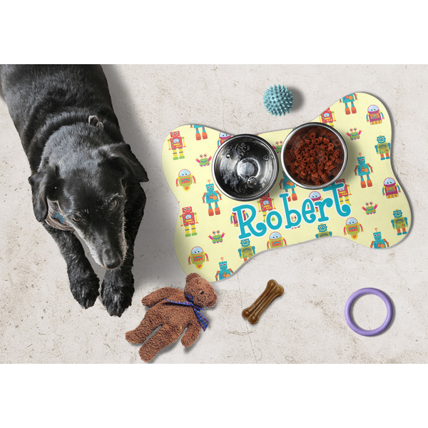 Robot Bone Shaped Mat w/ Food & Water