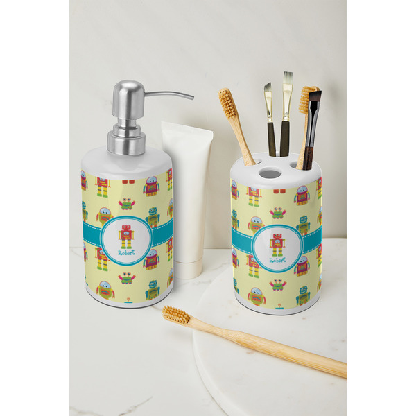 Robot Ceramic Bathroom Accessories - LIFESTYLE (toothbrush holder & soap dispenser)