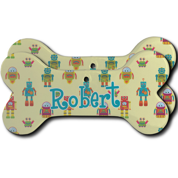 Custom Robot Ceramic Dog Ornament - Front & Back w/ Name or Text