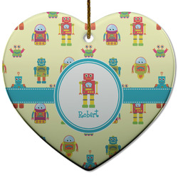 Robot Heart Ceramic Ornament w/ Name or Text