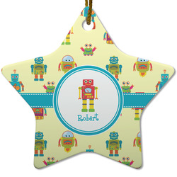 Robot Star Ceramic Ornament w/ Name or Text