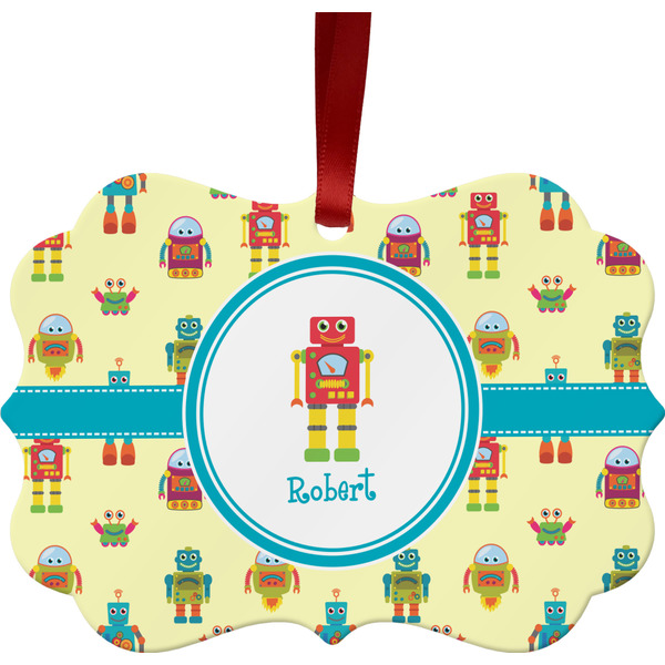 Custom Robot Metal Frame Ornament - Double Sided w/ Name or Text