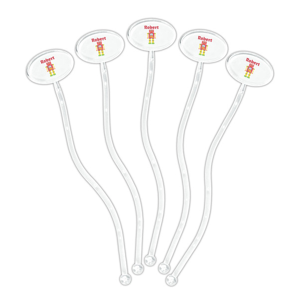 Robot Clear Plastic 7" Stir Stick - Oval - Fan