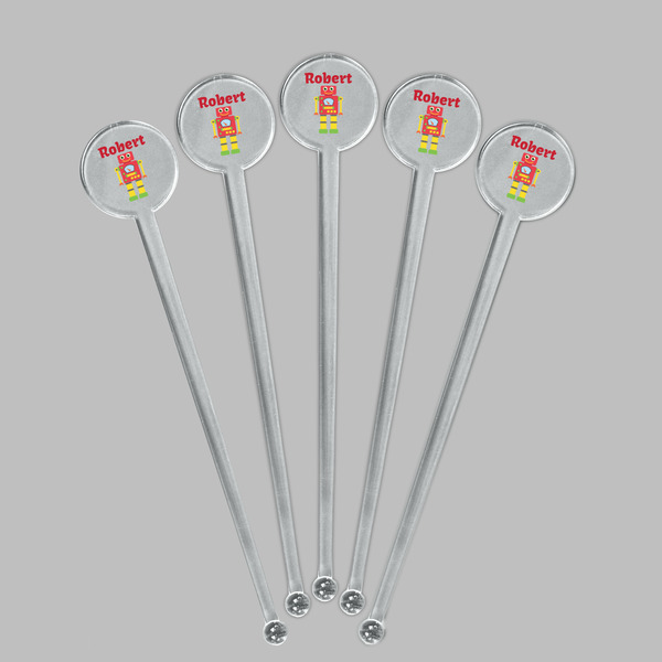 Robot Clear Plastic 7" Stir Stick - Round - Fan View