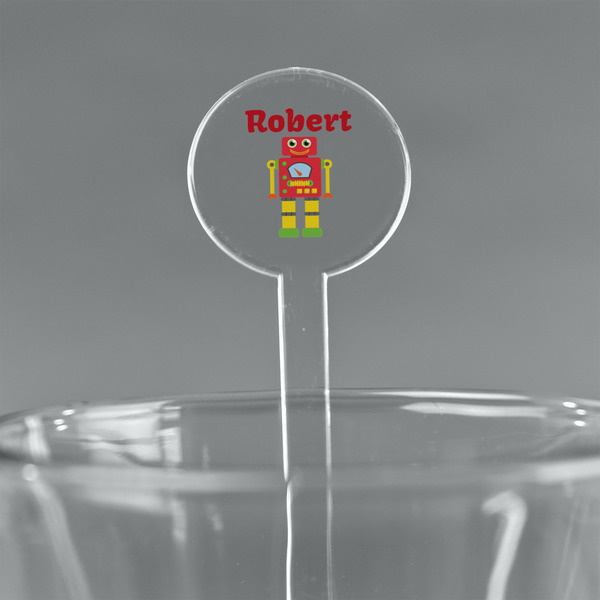 Custom Robot 5.5" Round Plastic Stir Sticks - Clear (Personalized)