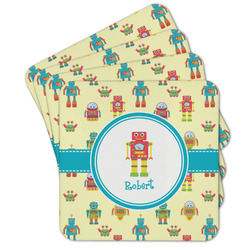 Robot Cork Coaster - Set of 4 w/ Name or Text