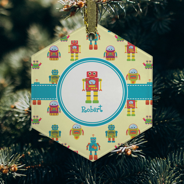 Robot Frosted Glass Ornament - Hexagon (Lifestyle)