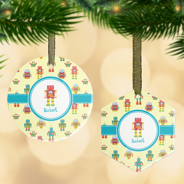 Custom Robot Flat Glass Ornament w/ Name or Text