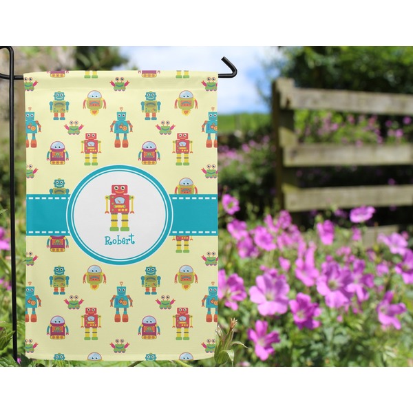 Robot Garden Flag - Outside In Flowers
