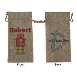 Robot Large Burlap Gift Bag - Front & Back (Personalized)