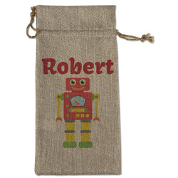 Robot Large Burlap Gift Bag - Front (Personalized)