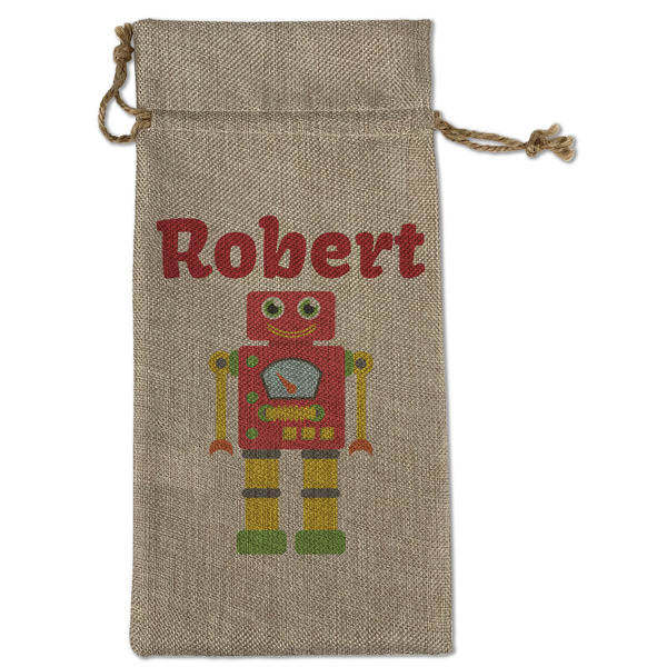 Robot Large Burlap Gift Bags - Front