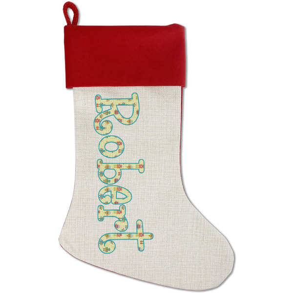 Custom Robot Red Linen Stocking (Personalized)