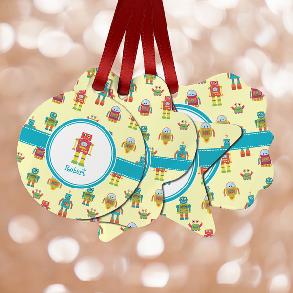 Custom Robot Metal Ornaments - Double Sided w/ Name or Text