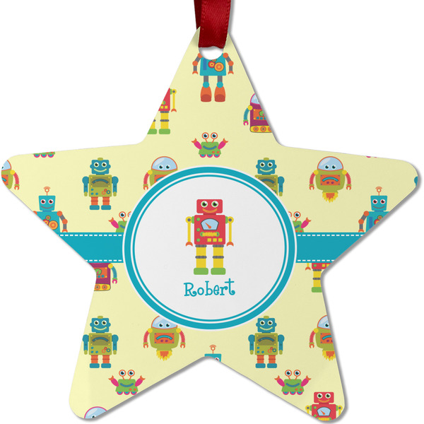 Custom Robot Metal Star Ornament - Double Sided w/ Name or Text