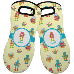 Robot Neoprene Oven Mitts - Set of 2 w/ Name or Text
