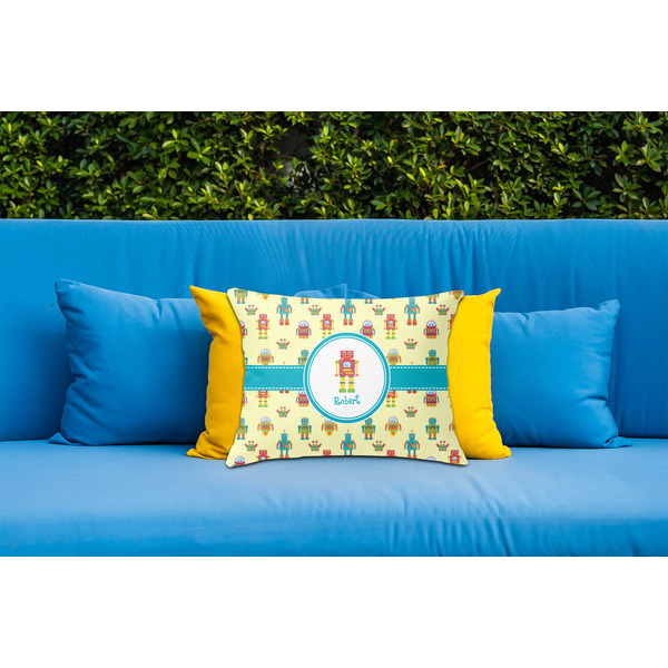 Robot Outdoor Throw Pillow  - LIFESTYLE (Rectangular - 20x14)