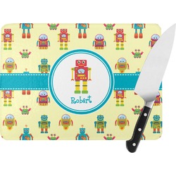 Robot Rectangular Glass Cutting Board - Large - 15.25"x11.25" w/ Name or Text