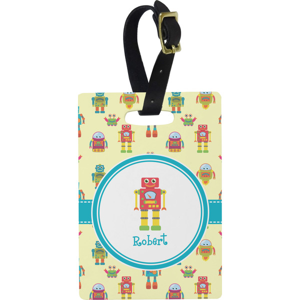 Custom Robot Plastic Luggage Tag - Rectangular w/ Name or Text