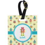 Robot Plastic Luggage Tag - Square w/ Name or Text