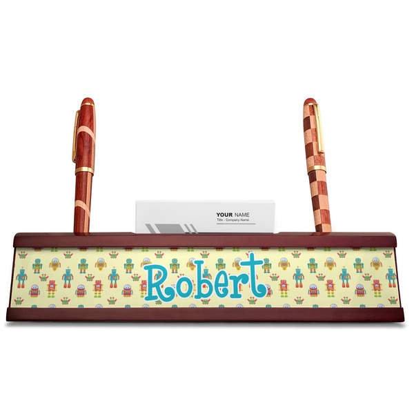 Robot Red Mahogany Nameplates with Business Card Holder - Straight