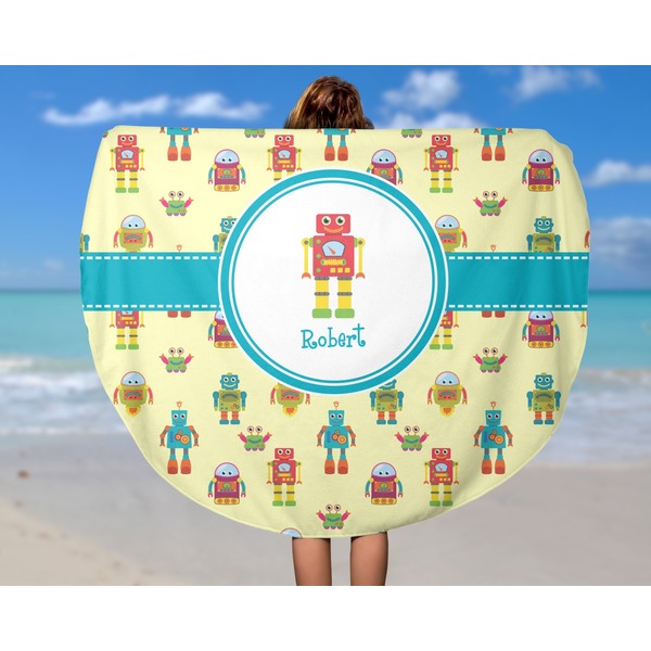 Robot Round Beach Towel - In Use