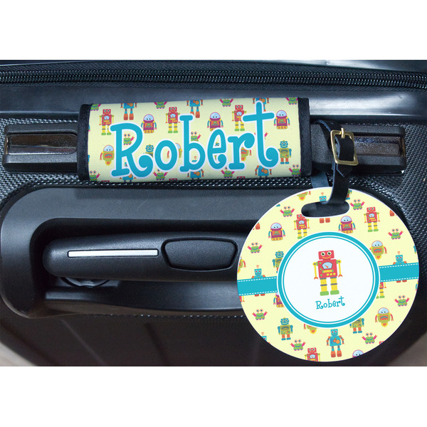 Robot Round Luggage Tag & Handle Wrap - In Context