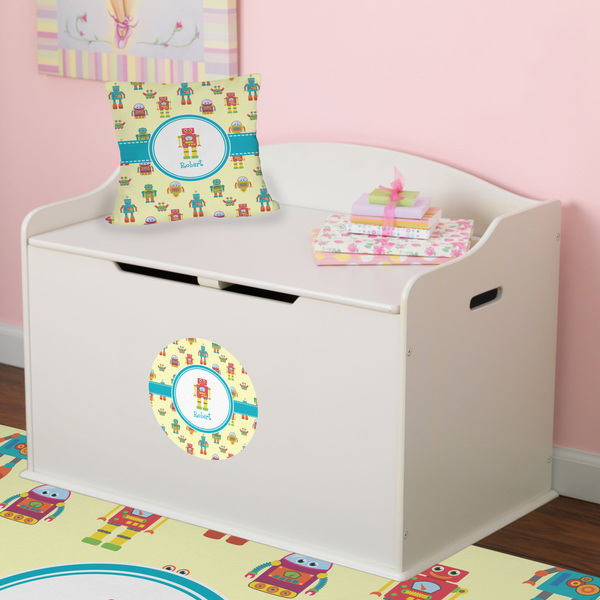 Robot Round Wall Decal on Toy Chest