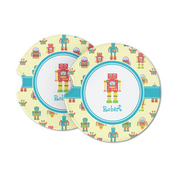 Robot Sandstone Car Coasters - Set of 2 (Personalized)