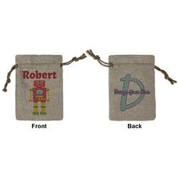 Robot Small Burlap Gift Bag - Front & Back (Personalized)