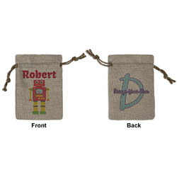 Robot Small Burlap Gift Bag - Front & Back (Personalized)