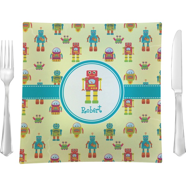 Custom Robot 9.5" Glass Square Lunch / Dinner Plate- Single or Set of 4 (Personalized)