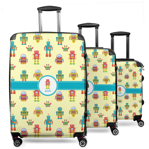Custom Robot 3 Piece Luggage Set - 20" Carry On, 24" Medium Checked, 28" Large Checked (Personalized)