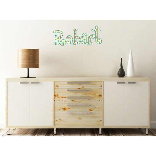 Robot Wall Name Decal On Wooden Desk