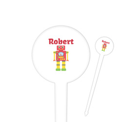 Robot 4" Round Plastic Food Picks - White - Double Sided (Personalized)