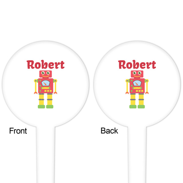 Robot White Plastic 4" Food Pick - Round - Double Sided - Front & Back