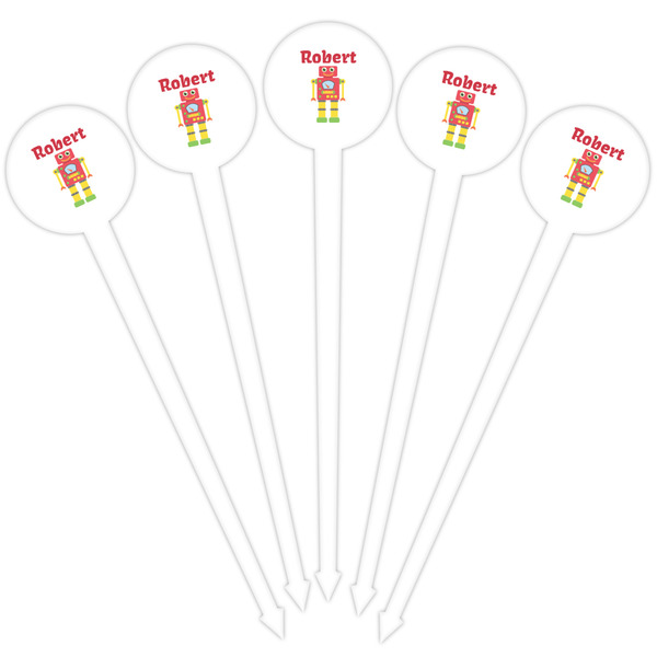 Robot White Plastic 4" Food Pick - Round - Fan View