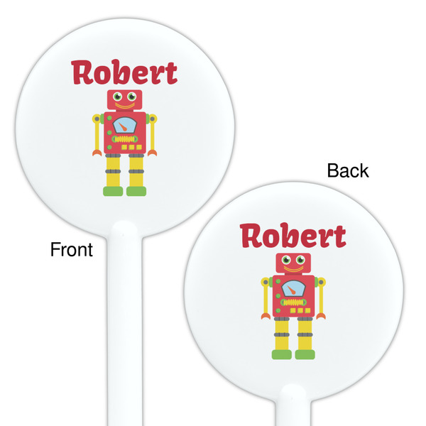 Robot White Plastic 5.5" Stir Stick - Double Sided - Round - Front & Back